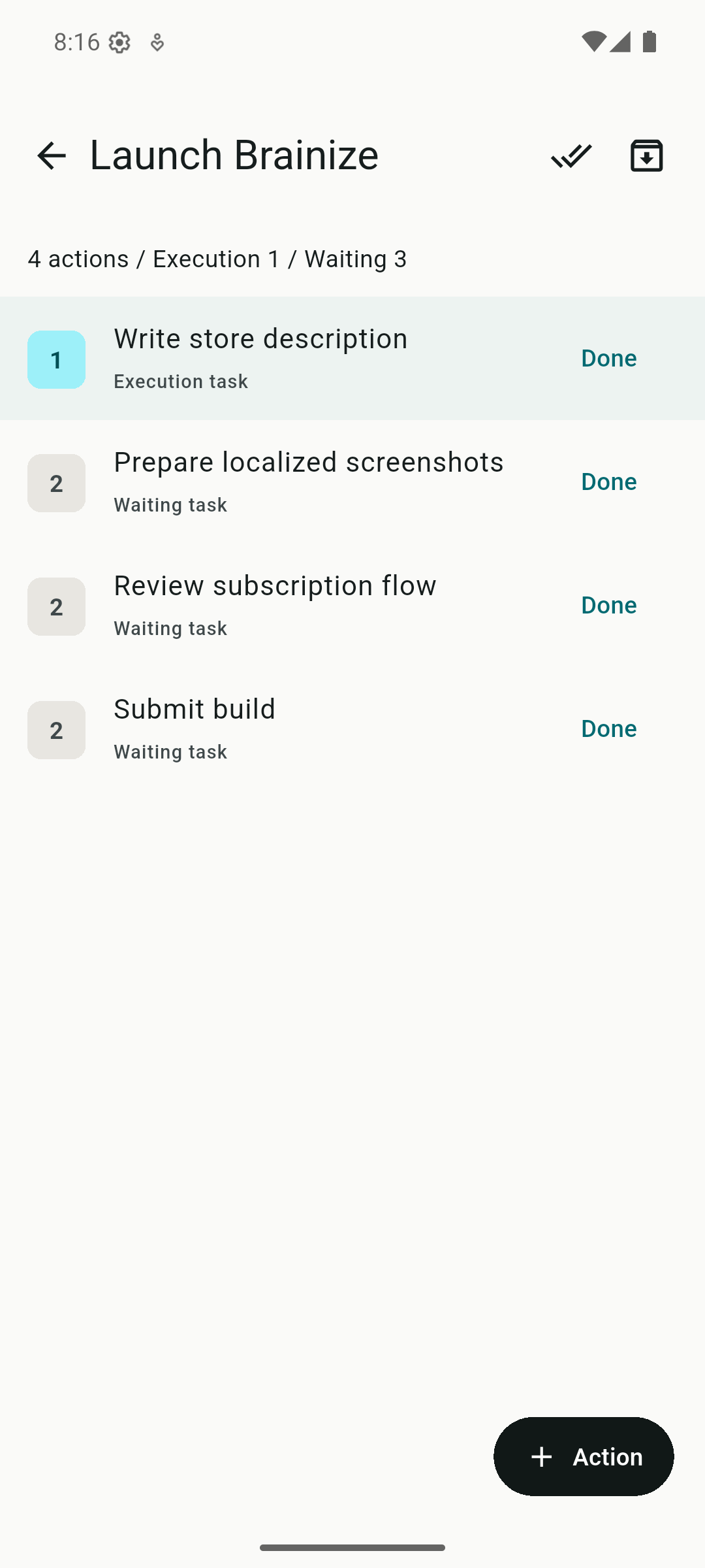 Brainize projects screenshot