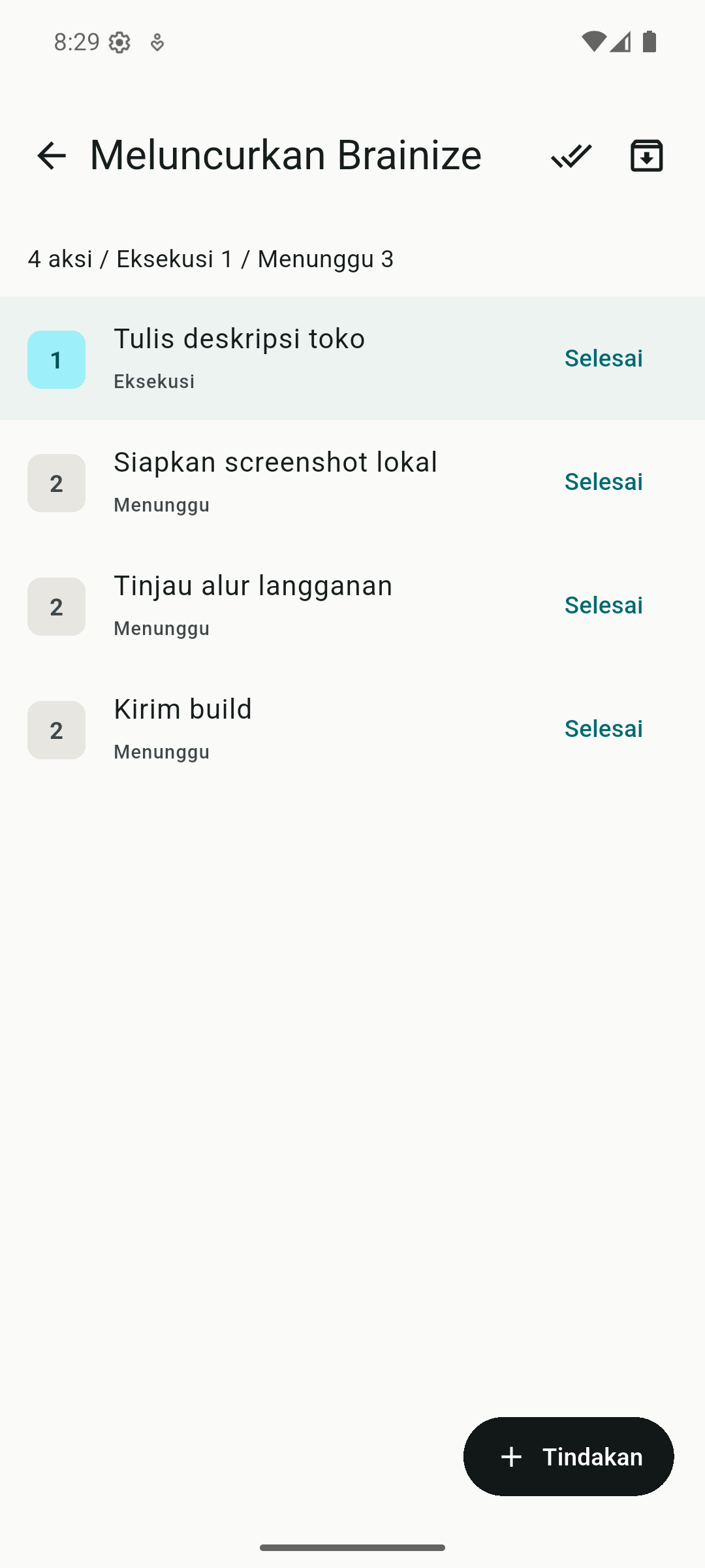Brainize projects screenshot