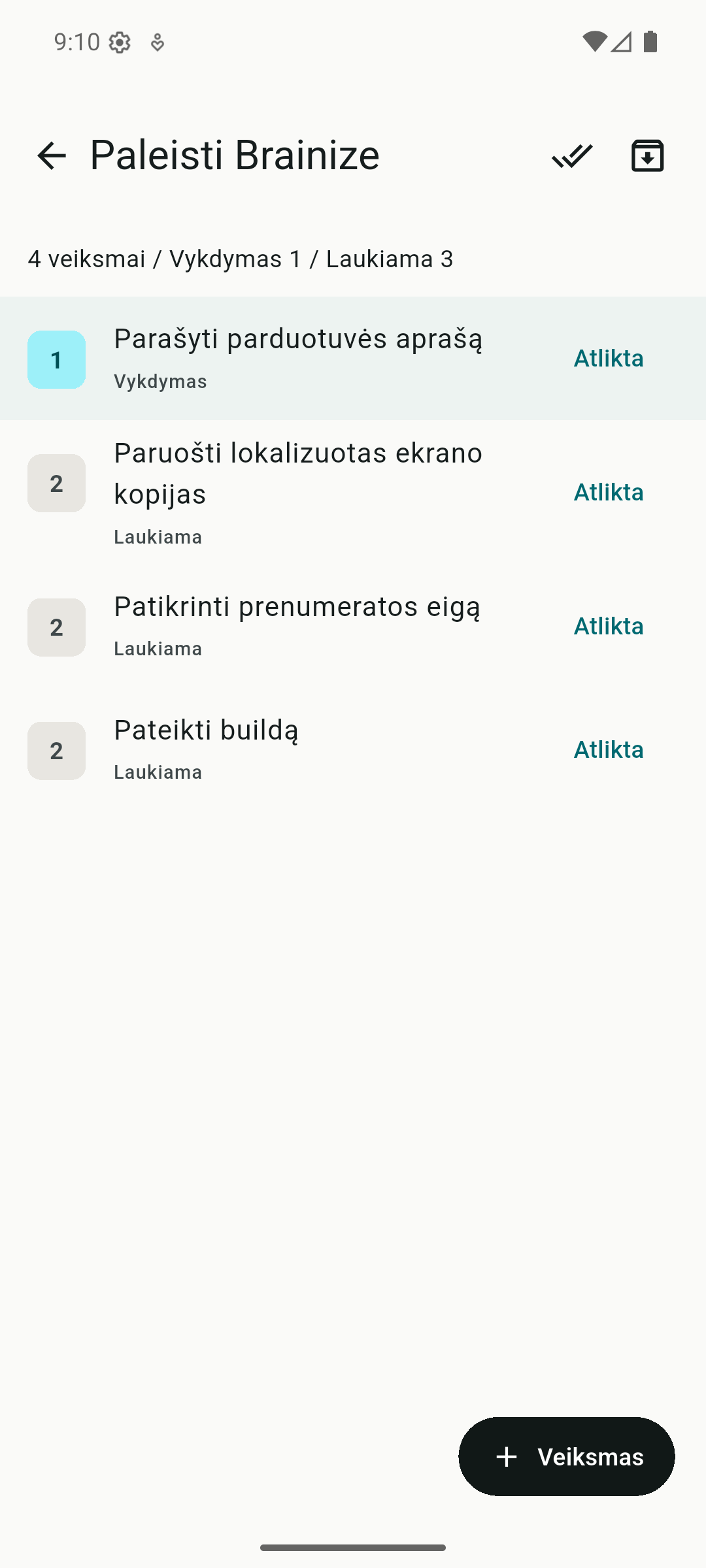 Brainize projects screenshot