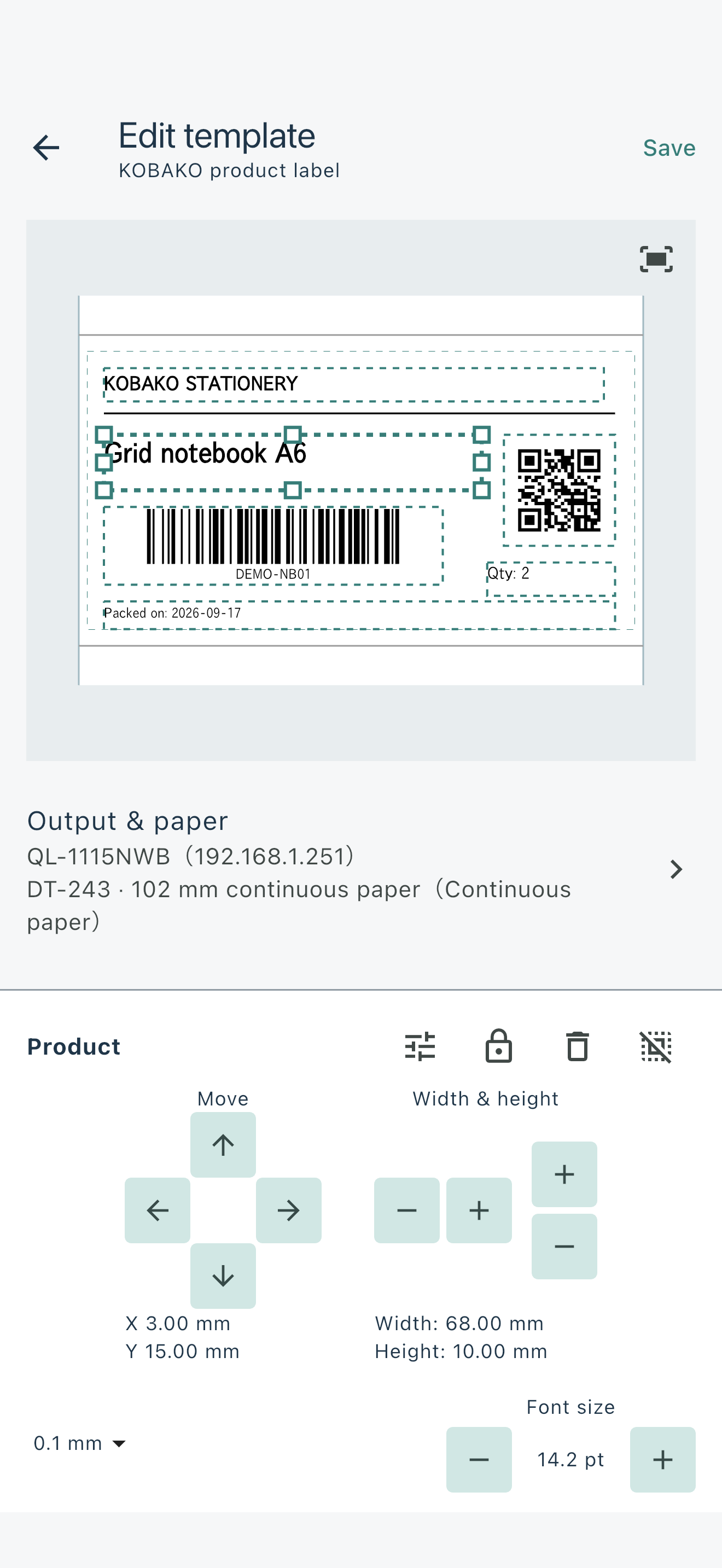 Template editor with barcode and QR code
