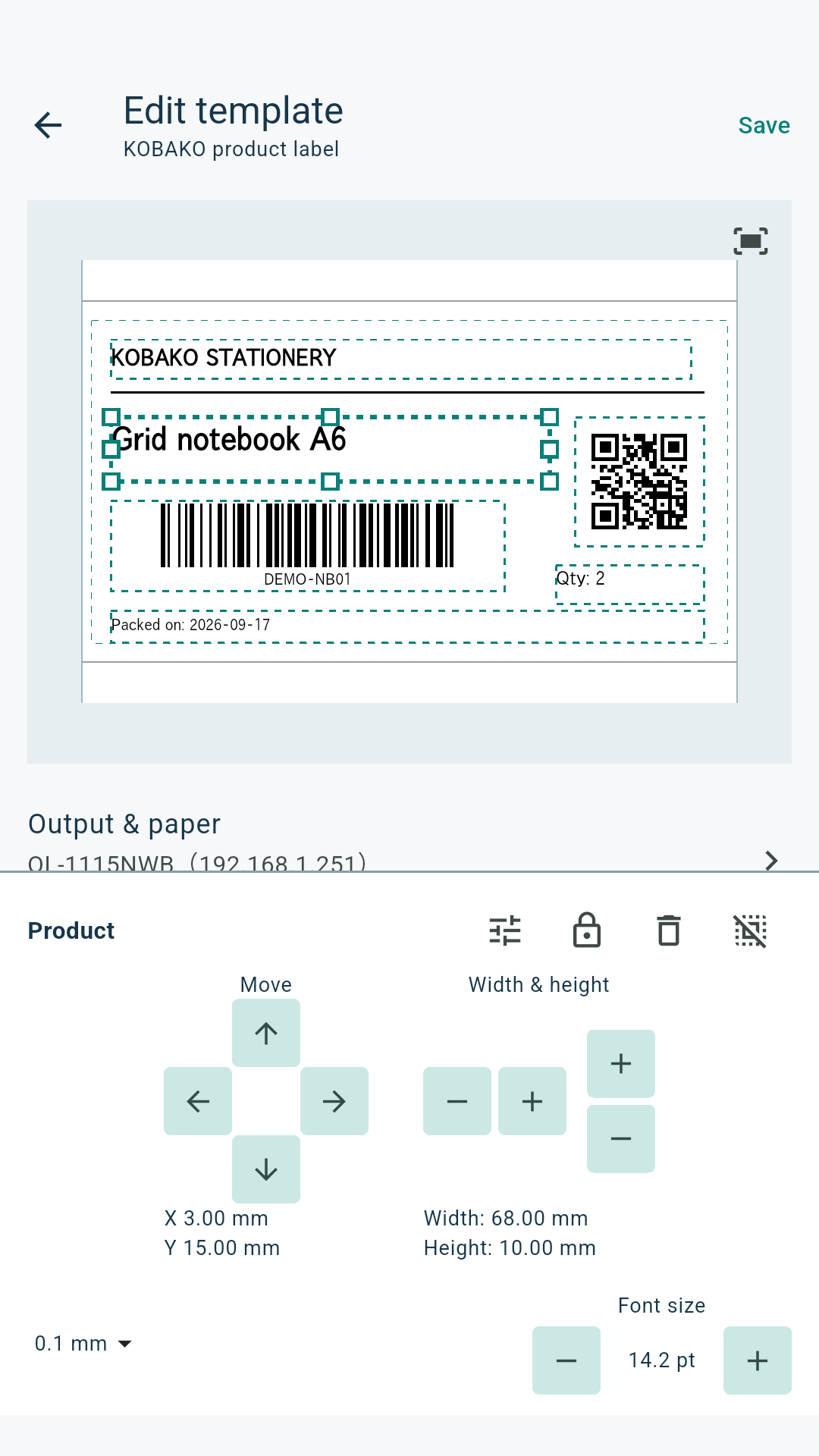 Template editor with barcode and QR code